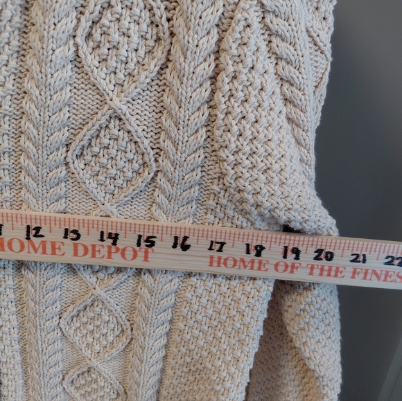 L.L. Bean Signature Ivory Beige Fisherman's Cable Knit Cotton Sweater Cardigan - Picture 6 of 9